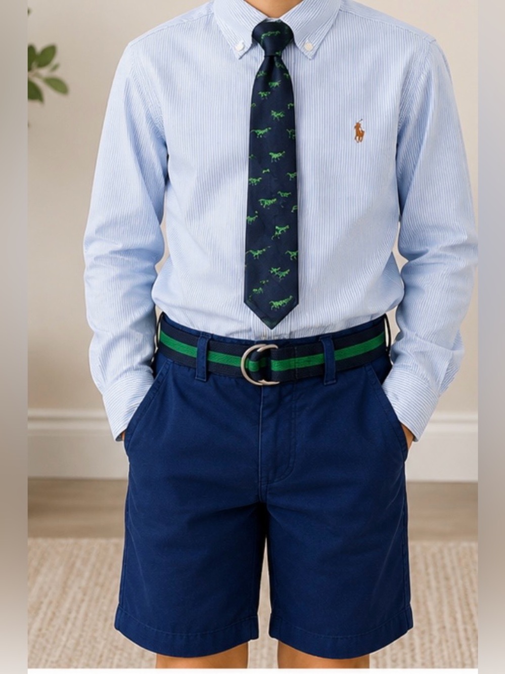 Ralph Lauren  boys Light Blue Pinstripe Button-Down Shirt &  Chinos & tie set